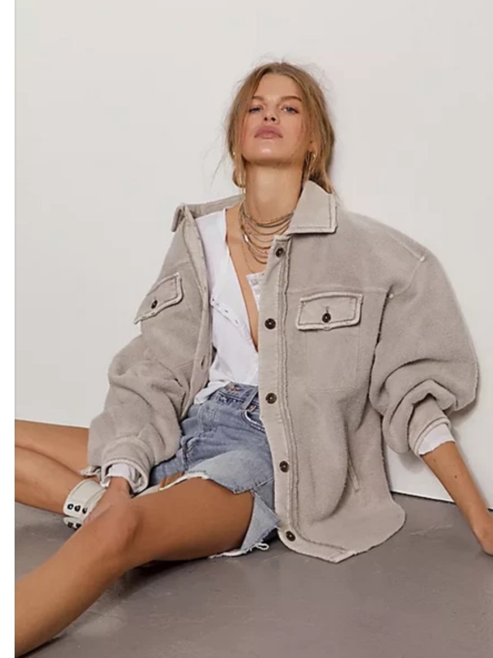 Free people ruby shacket in stone grey